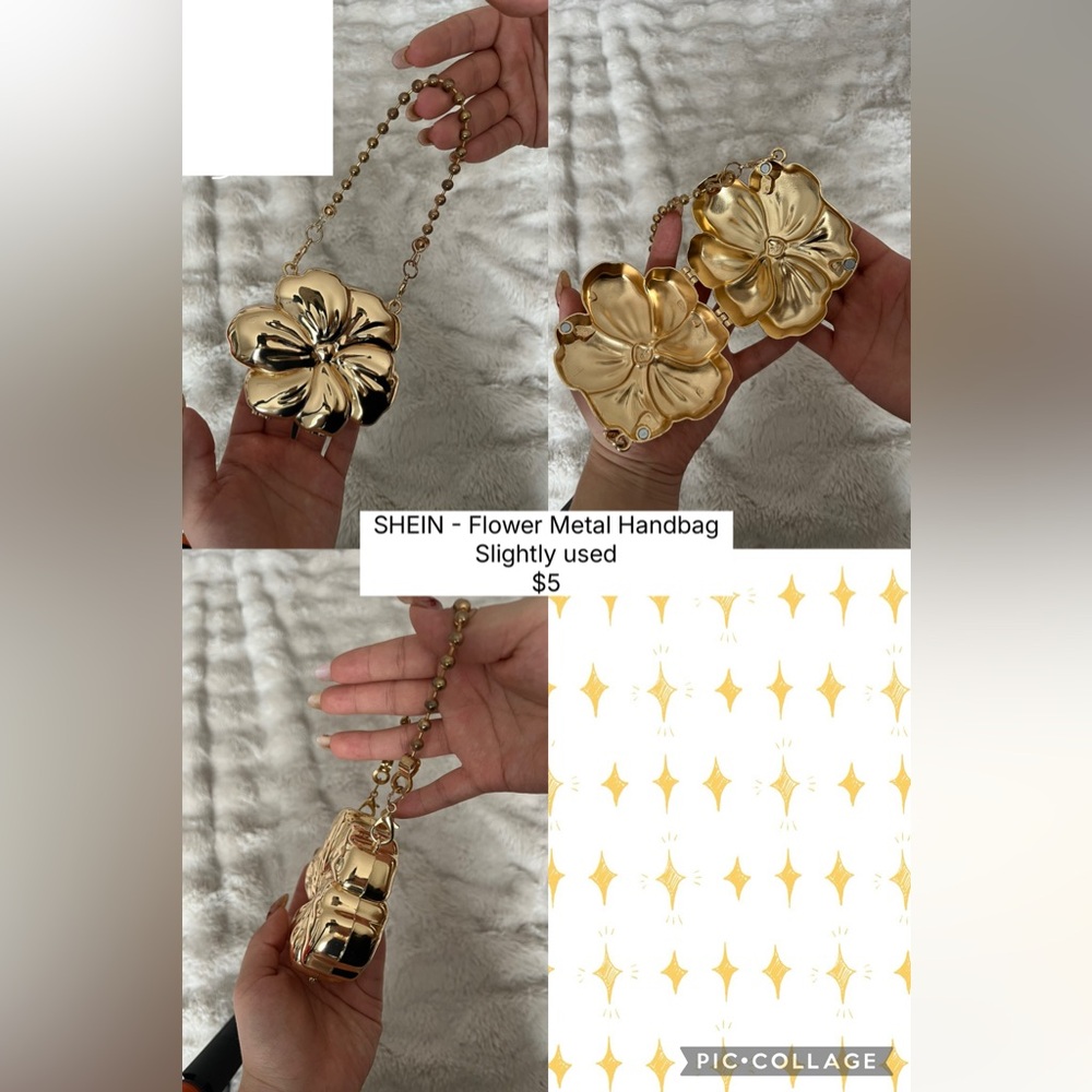 SHEIN Gold Floral Metal Clutch